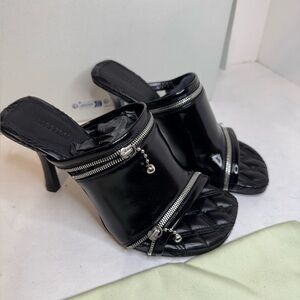 Burberry Women’s Peep High Heel Slide Sandals Size 7 Premium Leather